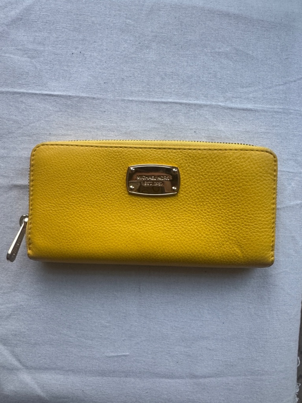 Michael Kors Bright Yellow Zip Around Wallet with Gold Plate